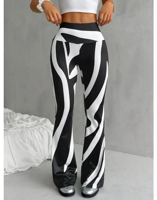 Kadın Yüksek Bel Zebra Desenli Dalgıç Tayt