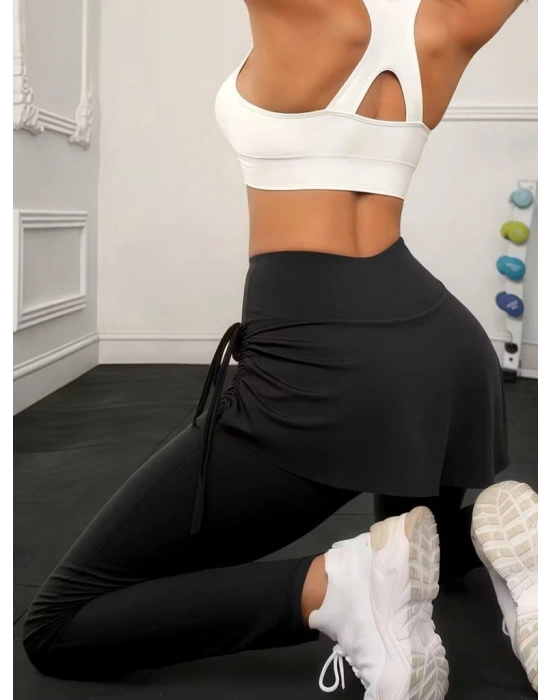 Kadın Yüksek Belli Yandan Büzgülü Paçaya Doğru Geniş Dalgıç Tayt