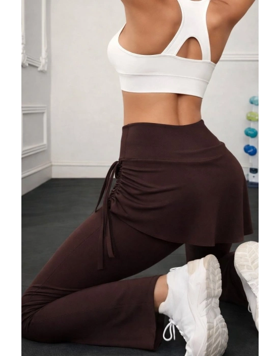 Kadın Yüksek Belli Yandan Büzgülü Paçaya Doğru Geniş Dalgıç Tayt