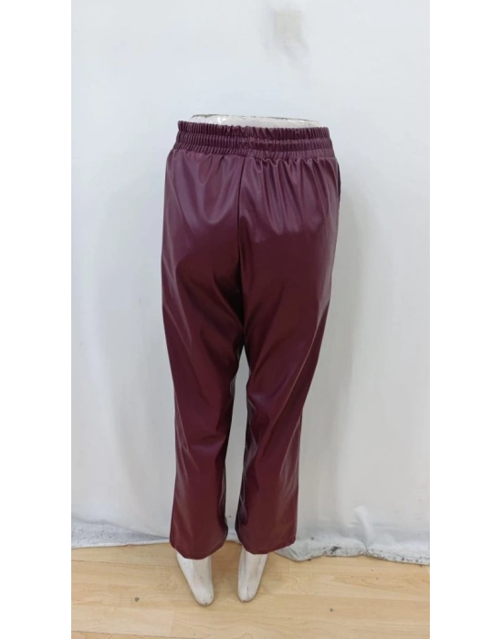 Kadın Yüksel Bel Bağcıklı Deri Pantolon