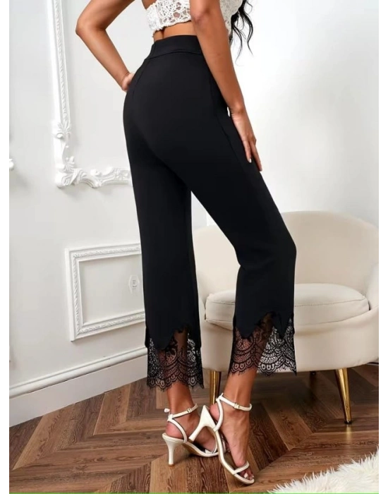 Kadın Yüksel Bel Paça Ağzı Dantelli Dalgıç Pantolon