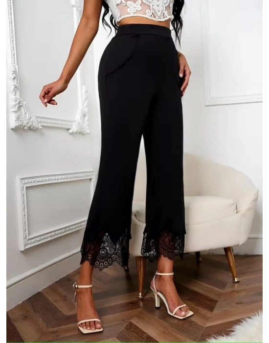 Kadın Yüksel Bel Paça Ağzı Dantelli Dalgıç Pantolon