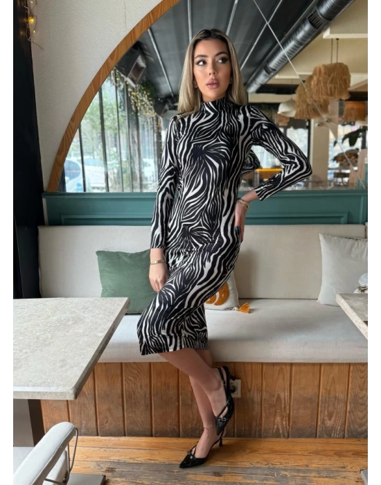 Kadın Zebra Desen Süet Kumaş Fırsat ürün Midi Boy Elbise