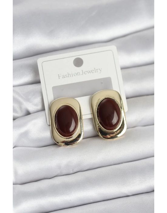 Kahverengi Renk Kare Model Vintage Kadın Küpe