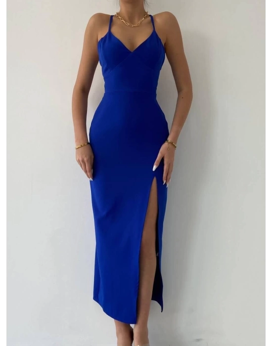 Kaitlyn Sırt Dekolteli V Yaka Yırtmaçlı Elbise