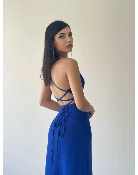 Kaitlyn Sırt Dekolteli V Yaka Yırtmaçlı Elbise