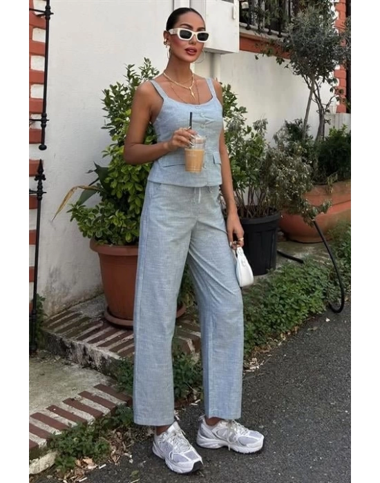 Kalın Askılı Bluz Pantolon Keten Takım 10187