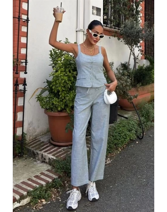 Kalın Askılı Bluz Pantolon Keten Takım 10187