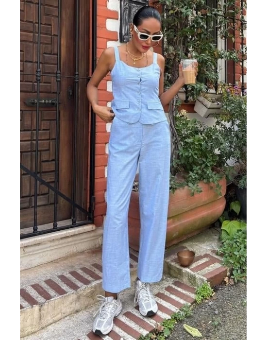 Kalın Askılı Bluz Pantolon Keten Takım 10187