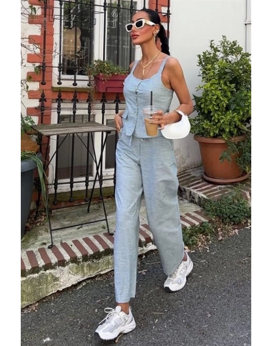 Kalın Askılı Bluz Pantolon Keten Takım 10187