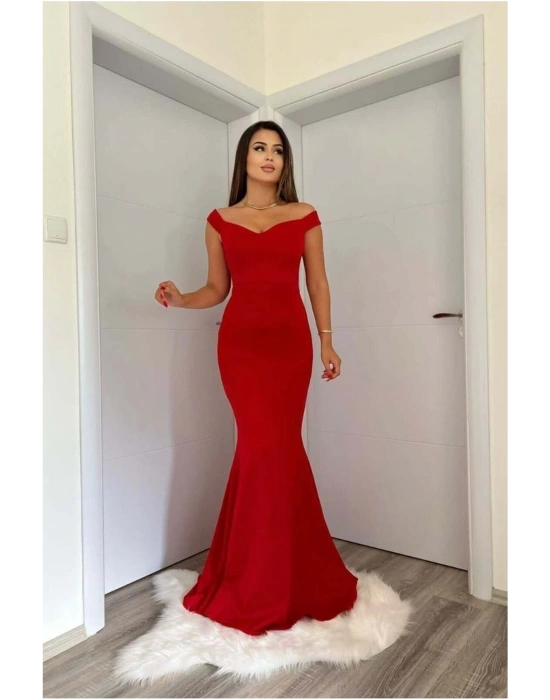 Kalp Yaka Abiye Kesim Elbise Balık Maxi