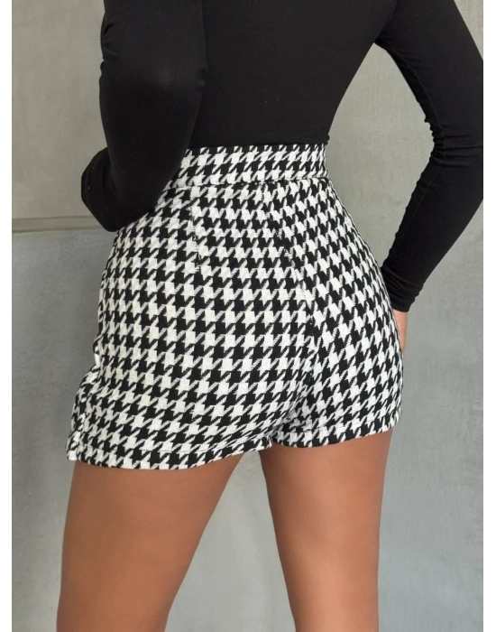 Kapaklı kaşe şort etek siyah beyaz kazayağı h261218