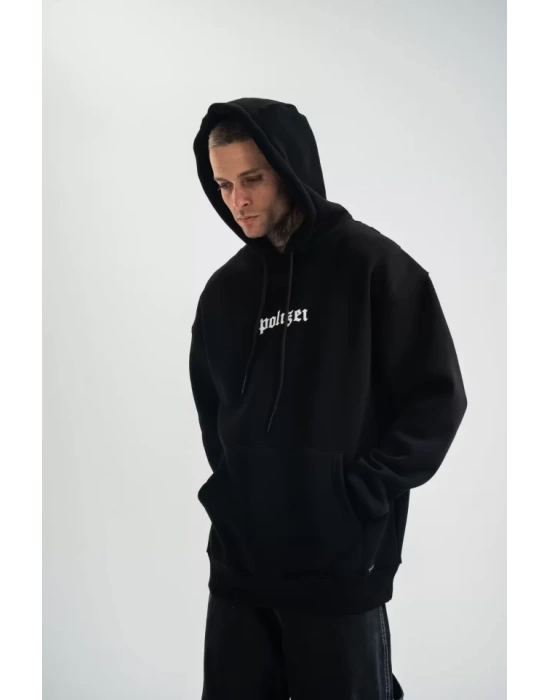 Kapşonlu Double Oversize Dijital Patchli SweatShirt - Siyah