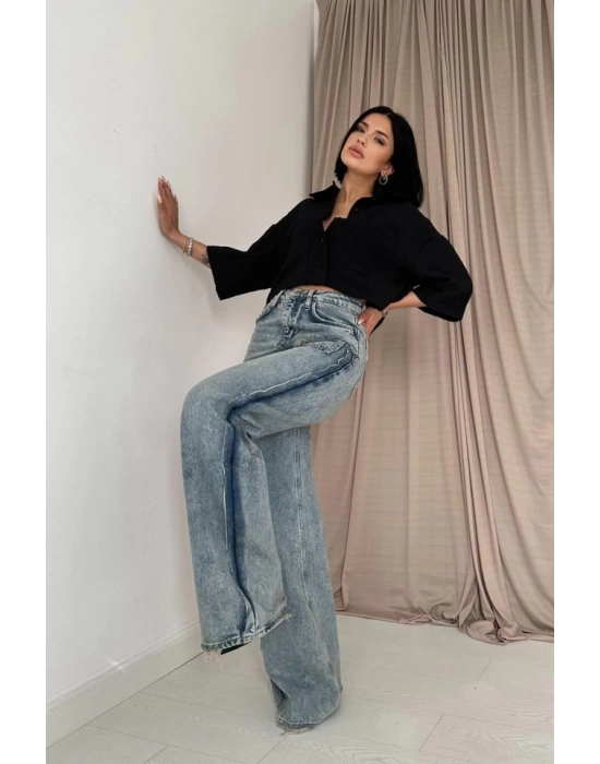 Kar Yıkama Yan Yırtmaçlı Jeans Pantolon