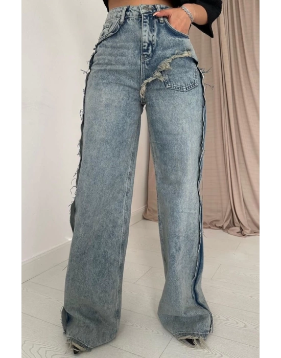 Kar Yıkama Yan Yırtmaçlı Jeans Pantolon
