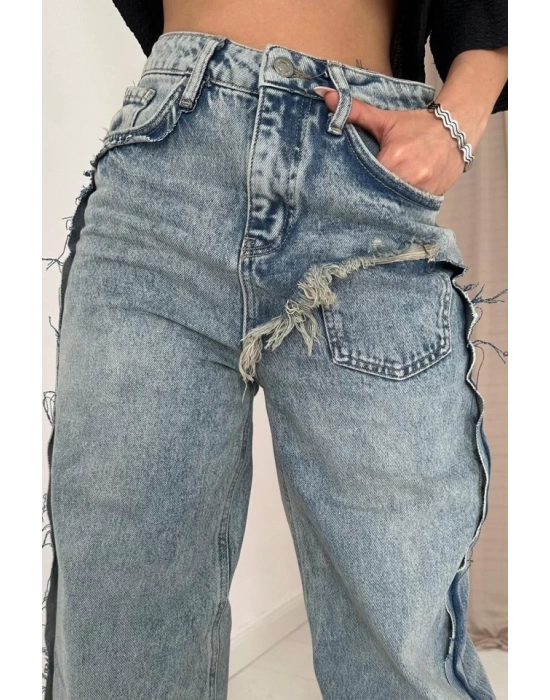 Kar Yıkama Yan Yırtmaçlı Jeans Pantolon