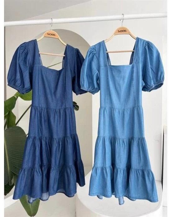 Kare Yakalı Ve Gipe Detaylı Tensel Elbise 2883