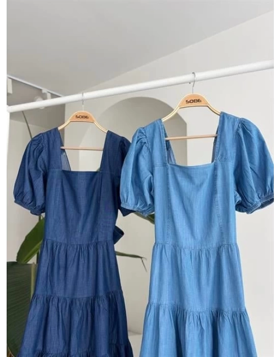 Kare Yakalı Ve Gipe Detaylı Tensel Elbise 2883
