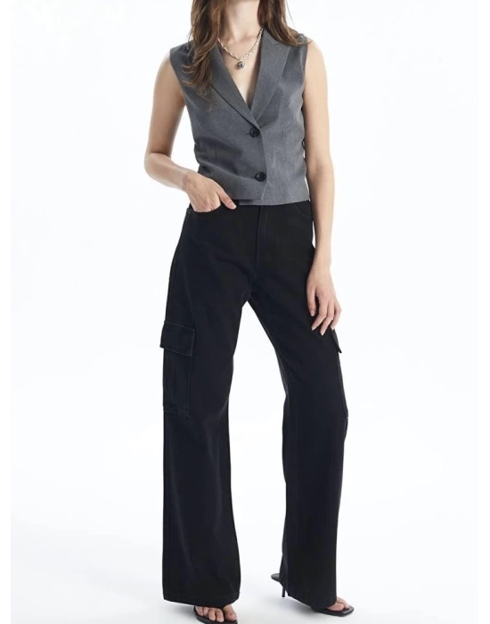 Kargo cep jeans pantolon siyah