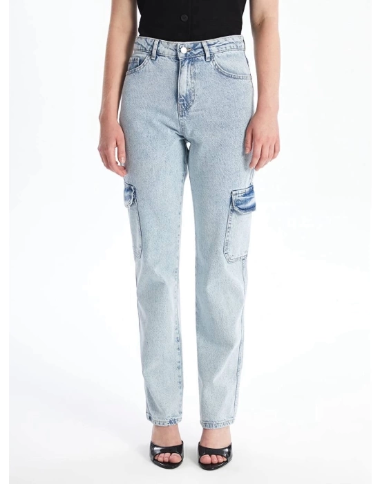 Kargo cep kar yıkama jeans pantolon