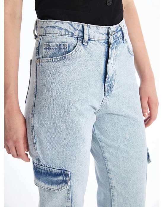 Kargo cep kar yıkama jeans pantolon