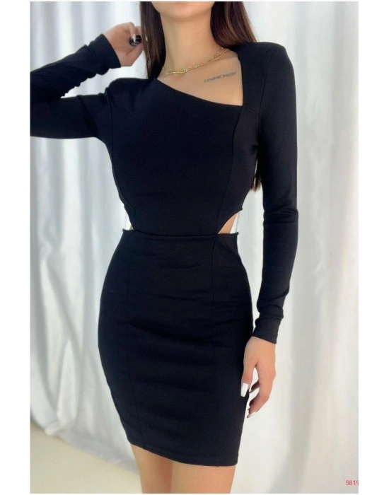 Kayık Yaka Uzun Elbise Kollu Mini