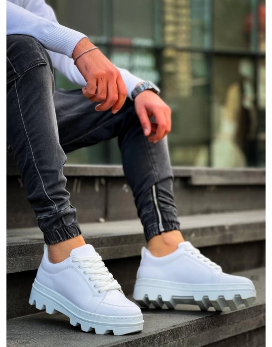 KB-056 Kuback Beyaz Cilt Beyaz Yüksek Taban Günlük Spor Ayakkabı