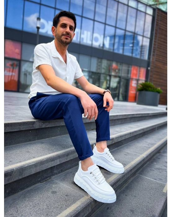 KB-X10 Kuback Beyaz Cilt  Beyaz Yüksek Taban Günlük Spor Ayakkabı