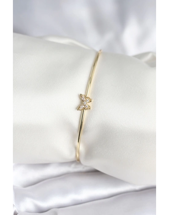 Kelebek Figürlü Zirkon Taşlı Gold Renk Pirinç Kadın Bileklik