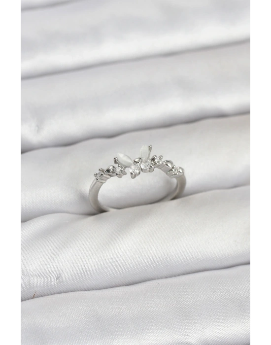 Kelebek Model Gümüş Renk Pirinç Kadın Yüzük