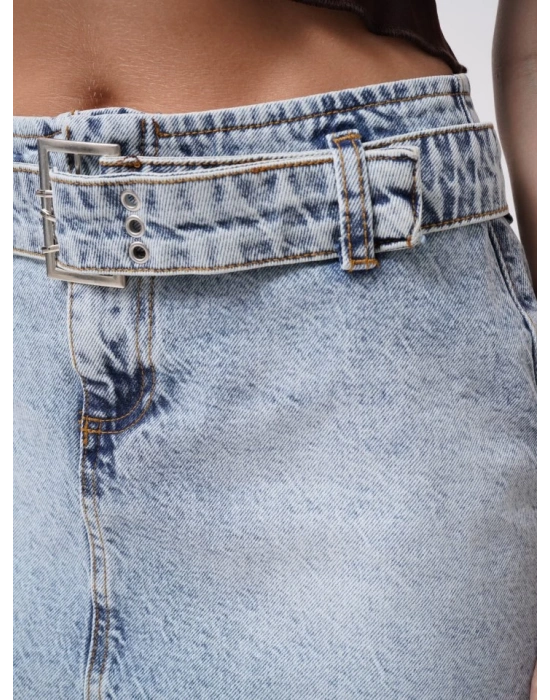 Kemer Detay Denim Mini Etek