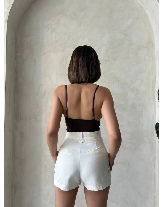 Kemer detaylı gabardin şort krem s25289