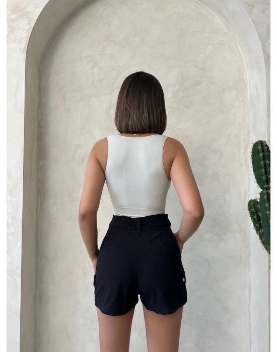 Kemer detaylı gabardin şort siyah s25289