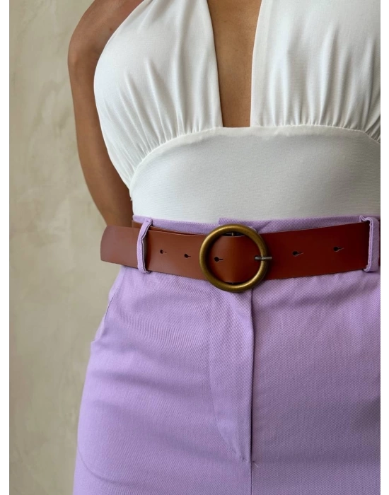 Kemerli gabardin şort lila s25735