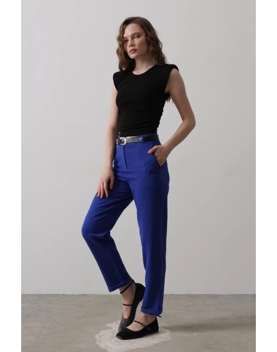 Kemerli Havuç Pantolon - Saks