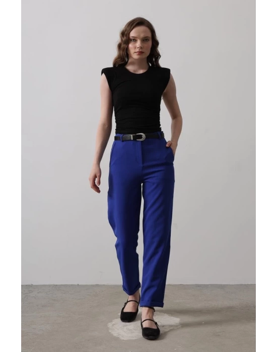 Kemerli Havuç Pantolon - Saks