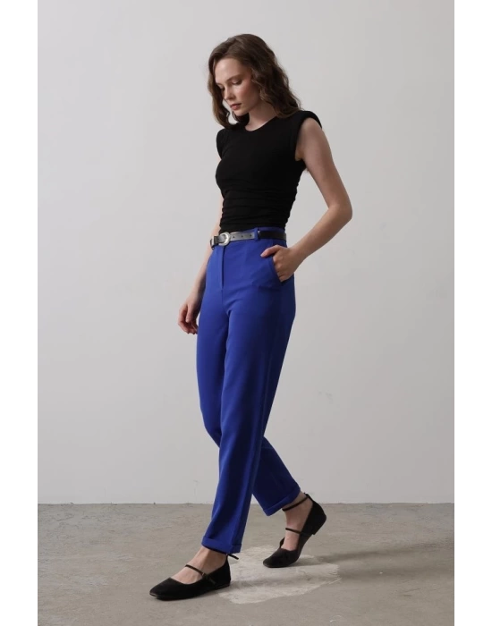 Kemerli Havuç Pantolon - Saks