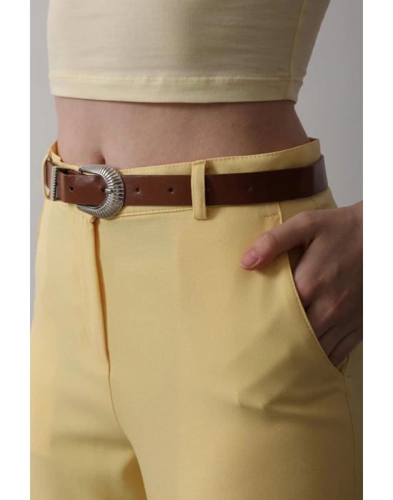 Kemerli Havuç Pantolon - Sarı