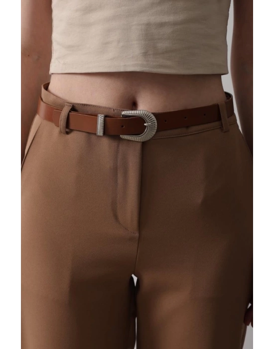 Kemerli Havuç Pantolon - Taba