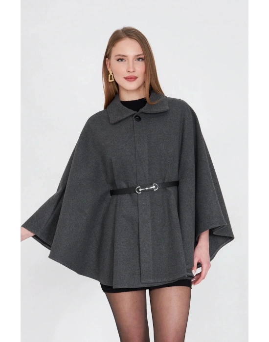 Kemerli kaşe panço antrasit pt