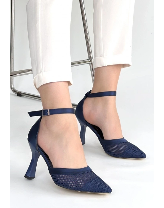 Keny Lacivert Saten Topuklu Ayakkabı
