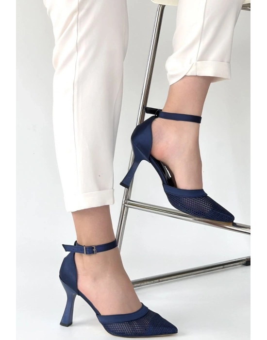 Keny Lacivert Saten Topuklu Ayakkabı