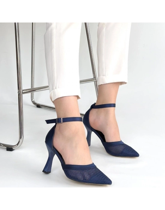 Keny Lacivert Saten Topuklu Ayakkabı