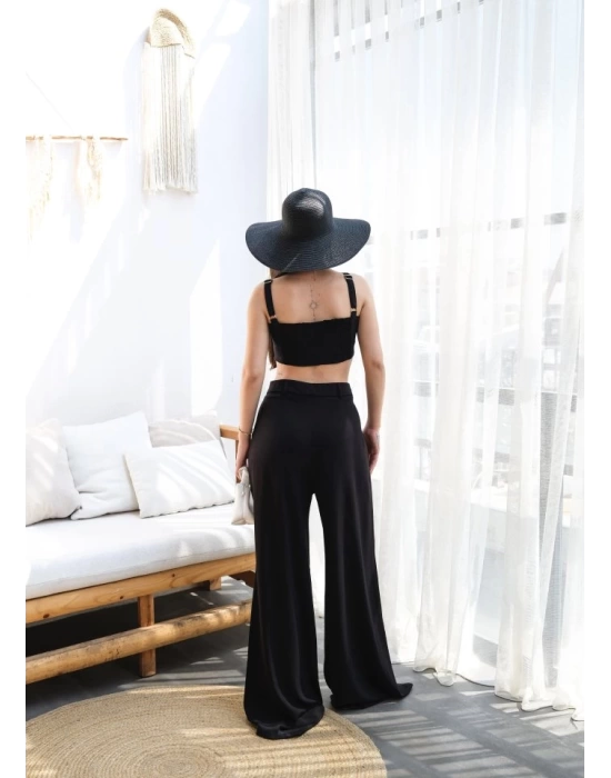 Keten Gi̇peli̇ Crop Ve Pantolon İki̇li̇ Takim