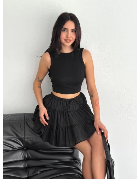 Keten Şortlu Etek - Siyah