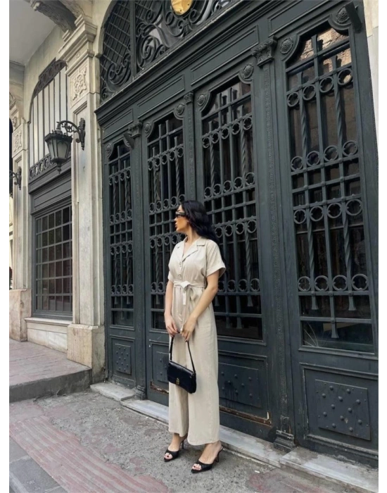 KETEN TULUM BEL BAĞLAMA DETAYLI - Krem