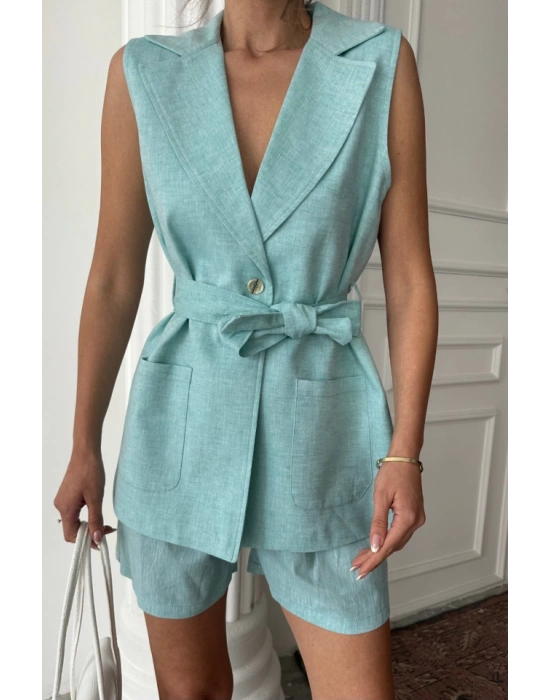 KETEN YELEK - ŞORT TAKIM - Mint