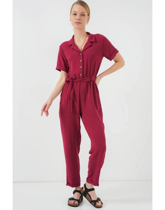 Kısa Kol Ayrobin Tulum 7030 - Bordo