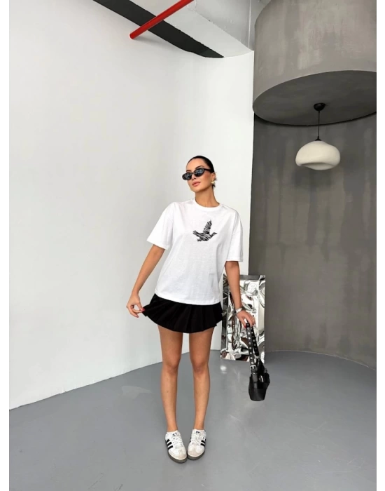 Kısa Kol Baskılı T-shirt - Beyaz