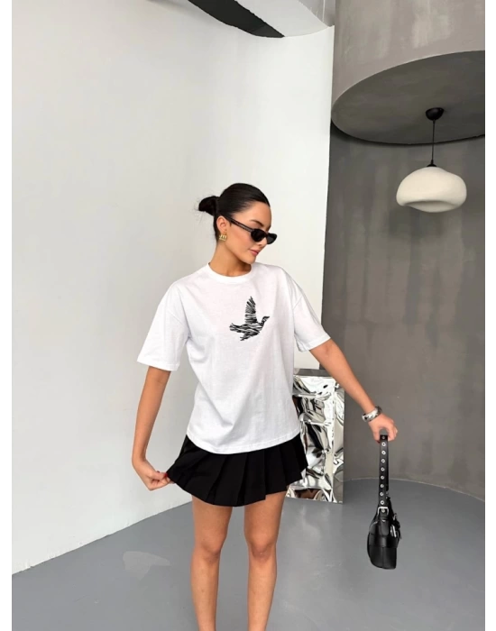 Kısa Kol Baskılı T-shirt - Beyaz
